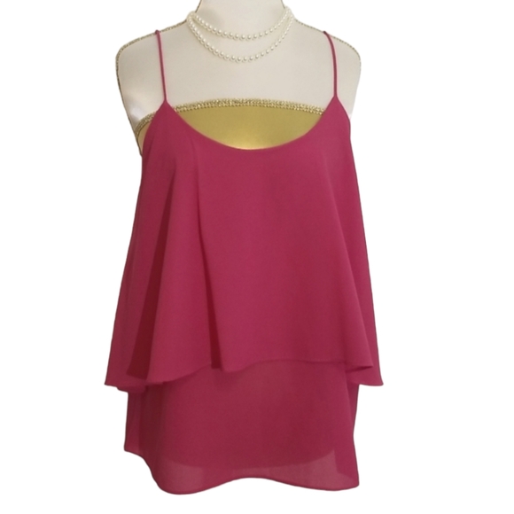 Paper Crane Fuchsia Pink Layered Spaghetti Strap Cami Top - Picture 1 of 8